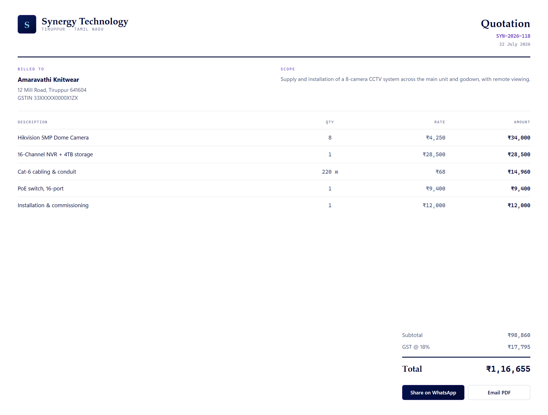 Quotations & POs: Quotation and PO PDFs, shared in a click.