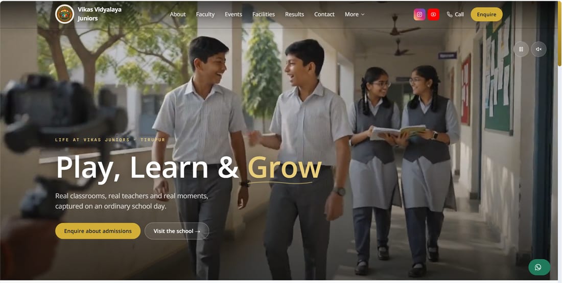 The Vikas Vidyalaya Juniors website, as it looks today.